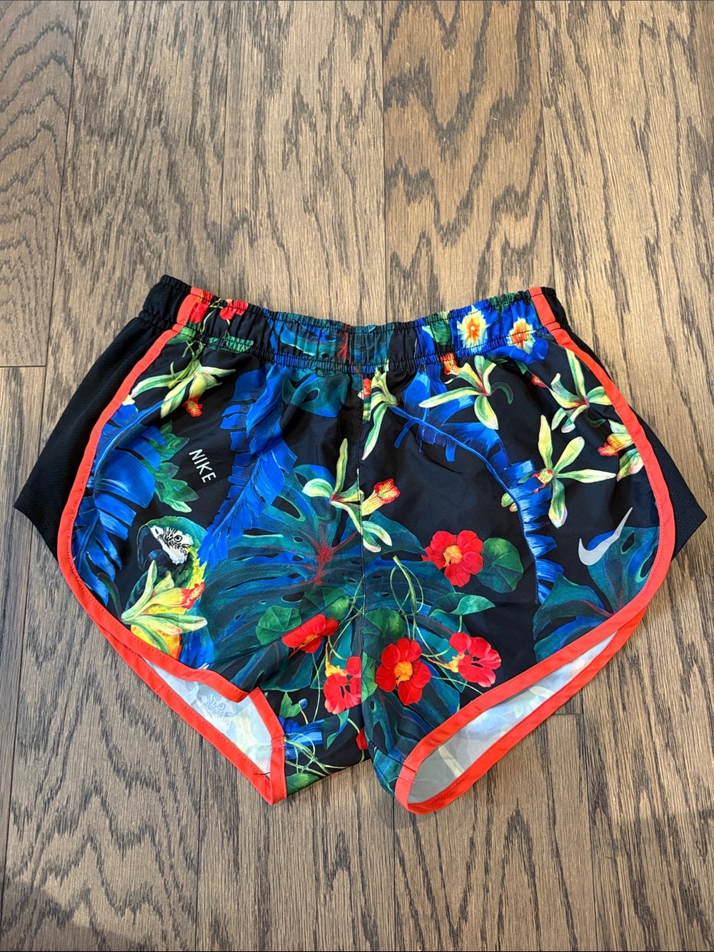 Nike Women's Black Floral Tropical Running Shorts with Red Trim